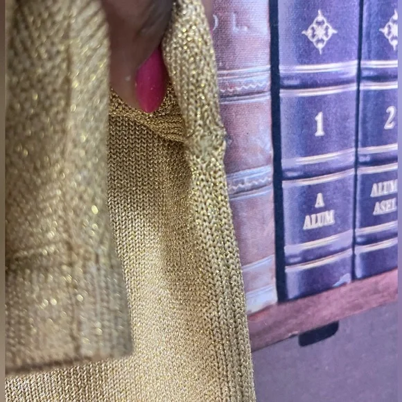 Vintage 1980’s Petite JH Collectibles Sparkling Gold Knit Short Sleeve Top PS - Picture 7 of 12